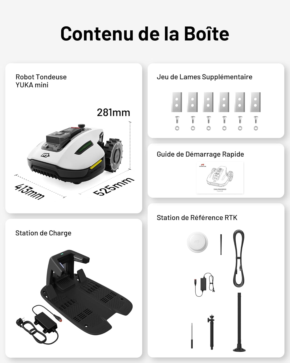 MAMMOTION YUKA Mini 500 Robot Tondeuse sans Fil Périphérique, NetRTK+Vision, Aucune Antenne RTK Requise, Recommandé 500 m², Max. 700 m², Pente à 50%, Cartographie Automatique, avec Module 4G