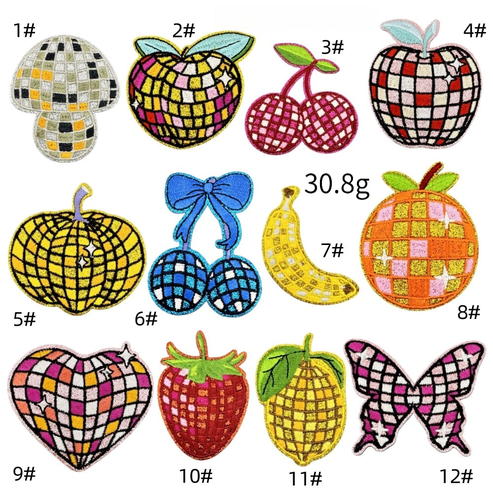 checkered fruit embroidered patches sparkling design iron on