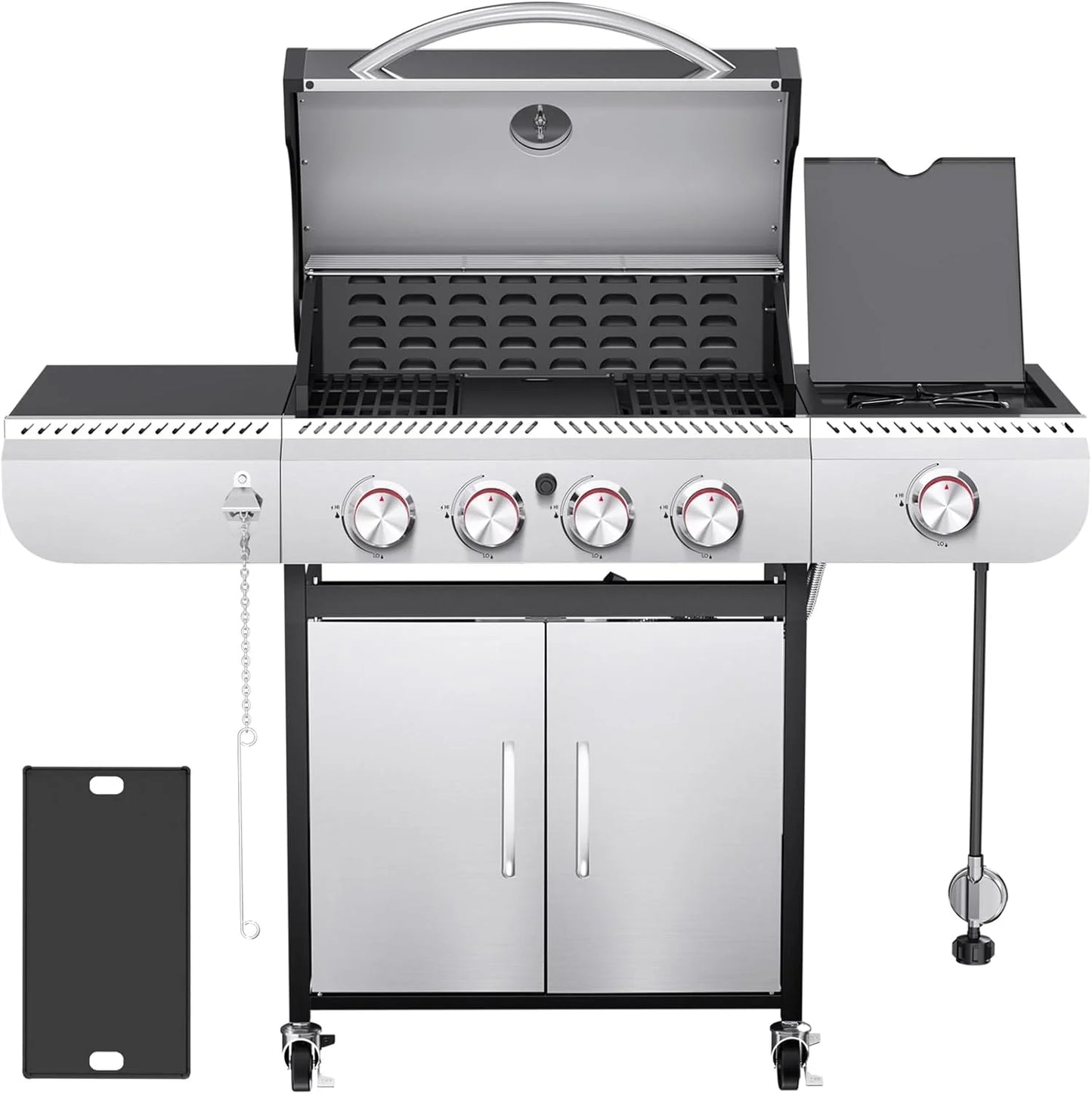 Barbecues à gaz propane R.W.FLAME 2026 à 3 et 4 brûleurs avec brûleurs latéraux, pour la cuisine en plein air, les grillades, la terrasse et le camping.