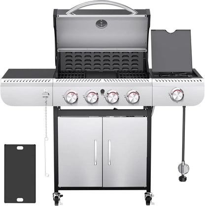 Barbecues à gaz propane R.W.FLAME 2026 à 3 et 4 brûleurs avec brûleurs latéraux, pour la cuisine en plein air, les grillades, la terrasse et le camping.