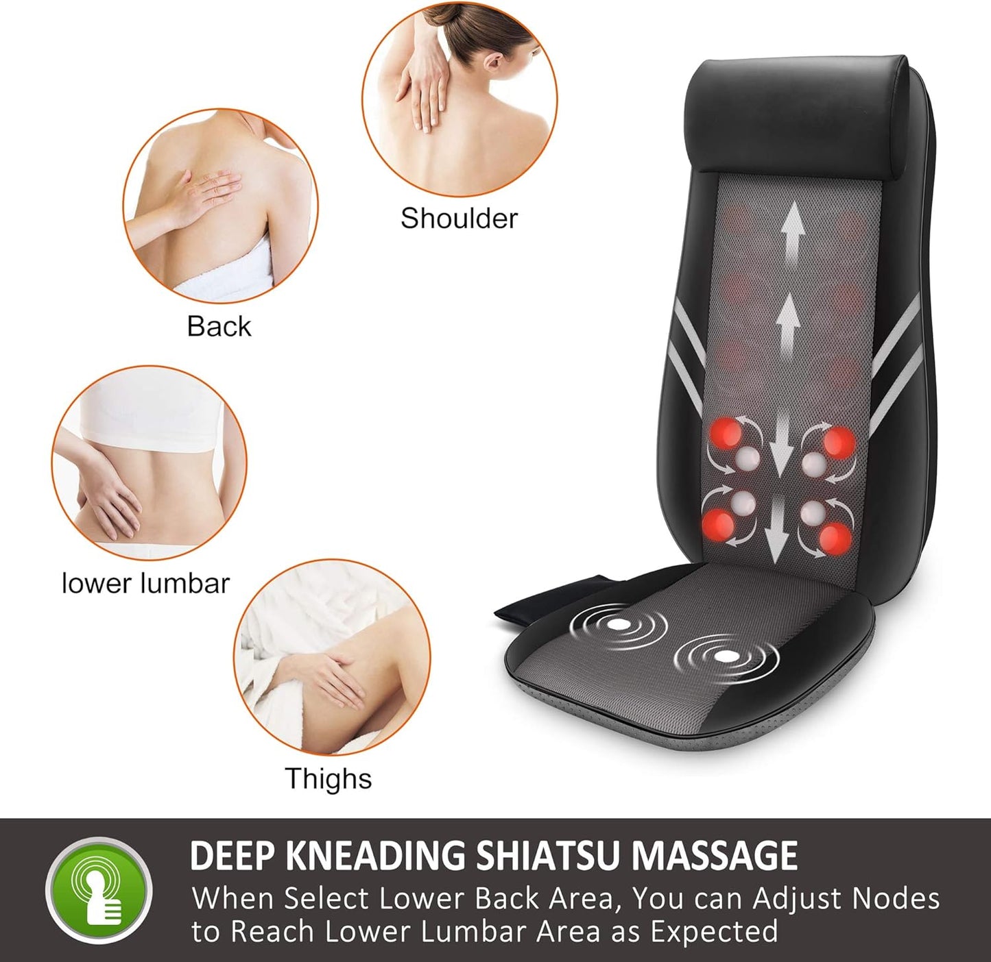 2026 Coussin de Massage Shiatsu Snailax avec Chaleur – Coussin de Fauteuil Massant pour Dos, Massage Kneading pour Maison et Bureau