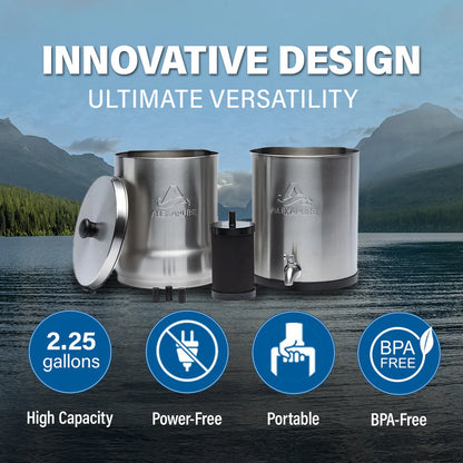 2026 Alexapure Pro Système de Filtration d’Eau par Gravité – Purificateur d’Eau Domestique en Acier Inoxydable Réduit 206 Contaminants, Sans Électricité, Facile à Installer et à Entretenir