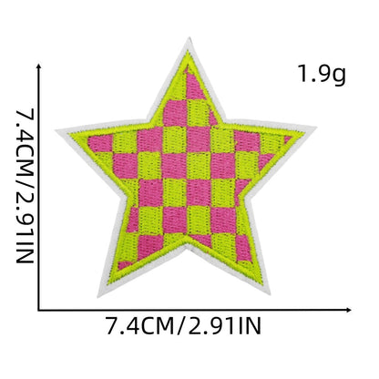 checkered star embroidered patches colorful design iron on