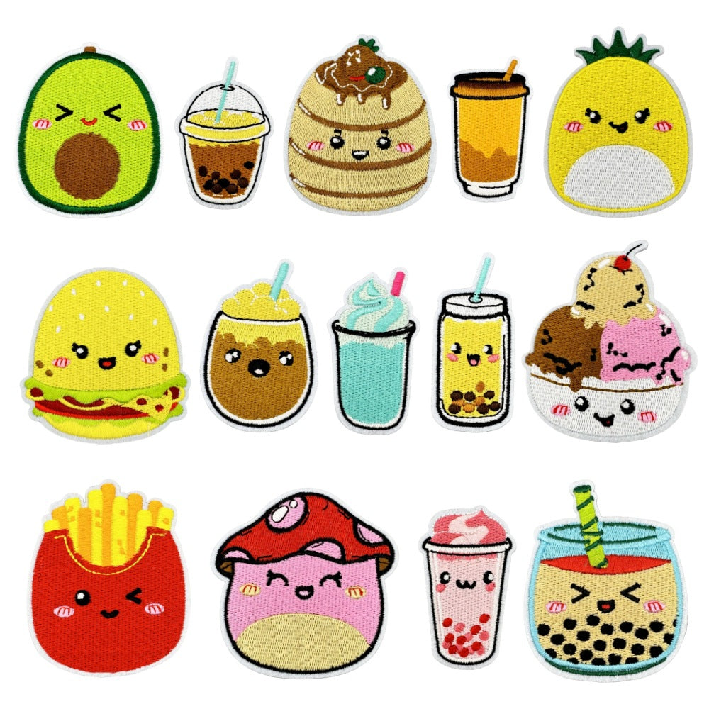 cute food embroidered patches burger boba ice cream iron on