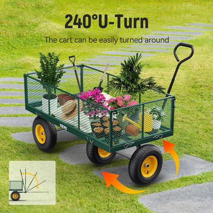 Chariot de jardin en acier 2026, 2 en 1, robuste, utilitaire, 635 kg (1400 lb), avec ridelles amovibles en filet pour le transformer en plateau, demi-tour à 240°, pneus pneumatiques de 33 cm (13 po), idéal pour la ferme, le jardin, la pelouse et le c