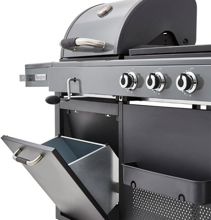 Barbecue Bi-Energy Gun Metal XL - Barbecue Charbon et Plancha 60 x 42 cm à gaz avec brûleur latéral -12,95 KW