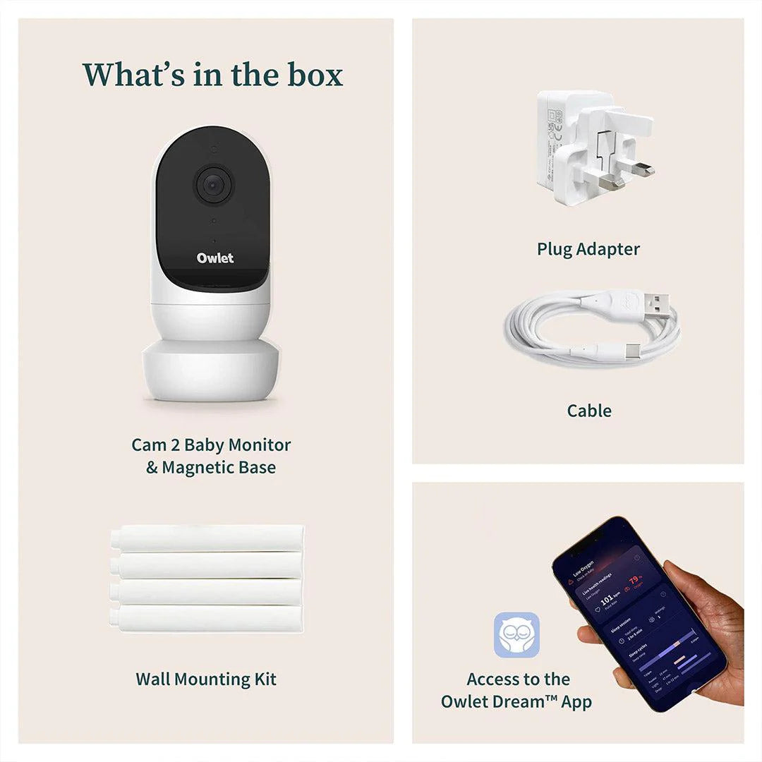 2026 Owlet Cam® 2 – Caméra Bébé HD 1080p avec Vision Nocturne, Audio Bidirectionnel et Capteurs de Température et Humidité