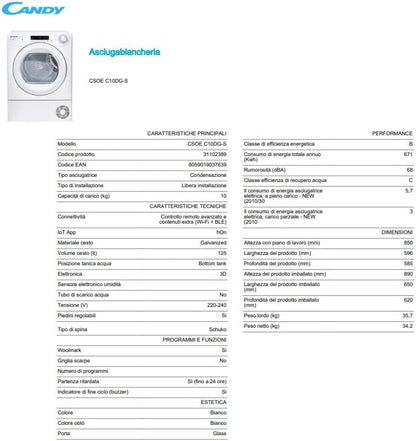 CANDY Sèche linge Condensation CSOEC10DG-S