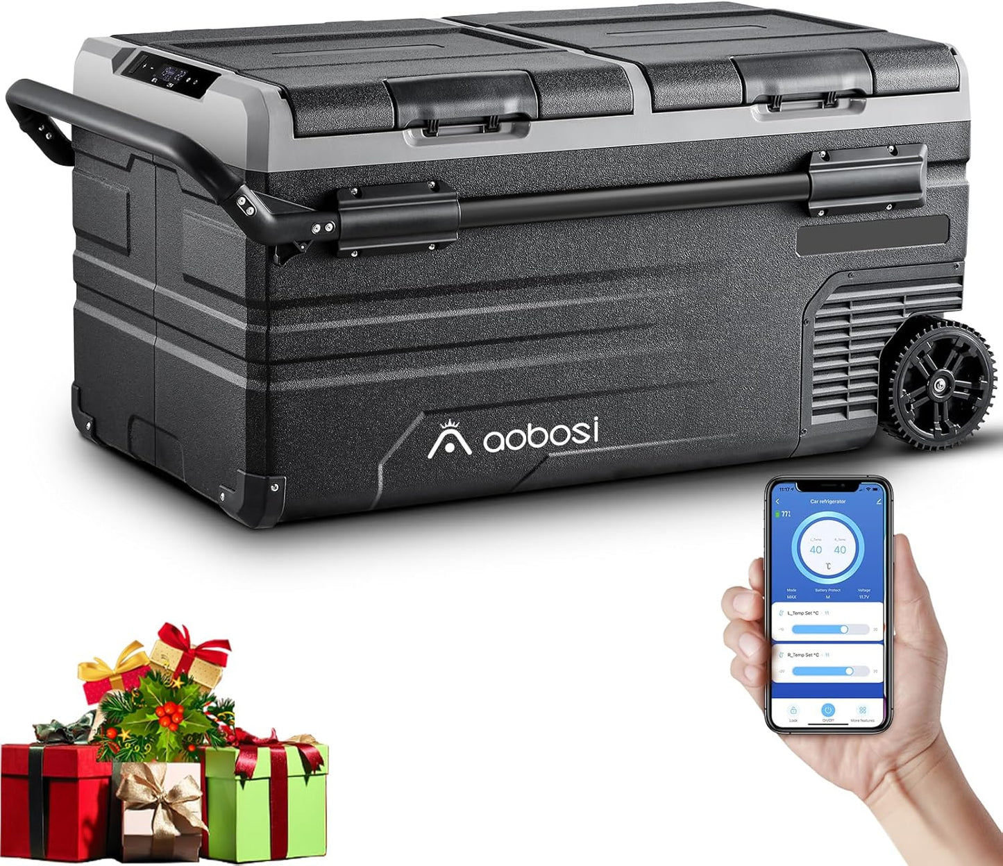115L Glaciere Electrique Double Zone,Glaciere a Compression WiFi APP,12 V/24 V et 100-240 V Frigo Camping,-20 ℃ à 20 ℃,pour Voiture,Camion,Bateau,Camping,Car,Caravanes,Voyageant,Maison