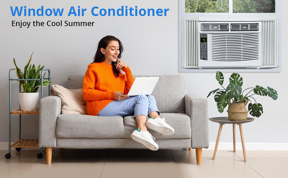 Climatiseur de fenêtre 2026  avec filtre réutilisable et commandes, 6 000 BTU, 115 V~, adapté aux pièces jusqu'à 250 pieds carrés.