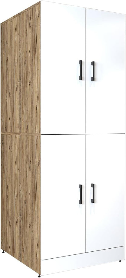 ROOMART Dora Armoire de machine à laver, pour sèche-linge et machine à laver, en 4 couleurs, avec portes et planche coulissante (chêne anthracite)