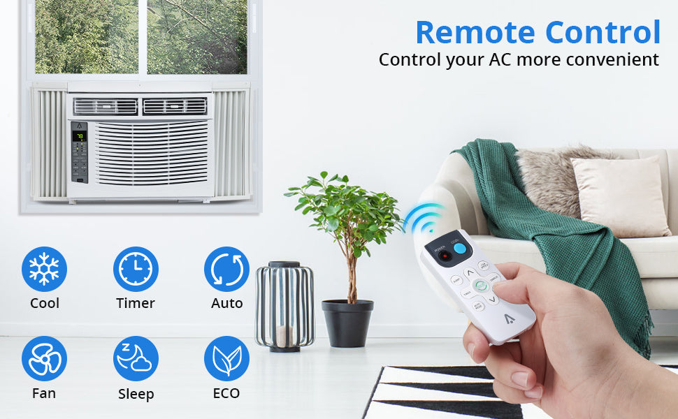 Climatiseur de fenêtre 2026  avec filtre réutilisable et commandes, 6 000 BTU, 115 V~, adapté aux pièces jusqu'à 250 pieds carrés.