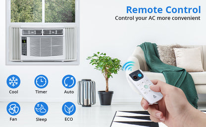 Climatiseur de fenêtre 2026  avec filtre réutilisable et commandes, 6 000 BTU, 115 V~, adapté aux pièces jusqu'à 250 pieds carrés.