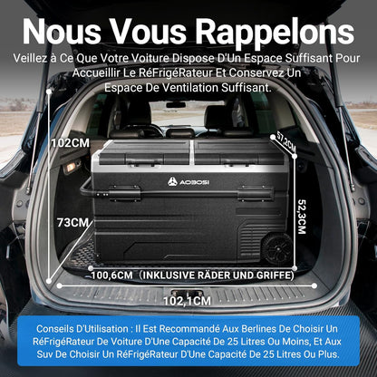 115L Glaciere Electrique Double Zone,Glaciere a Compression WiFi APP,12 V/24 V et 100-240 V Frigo Camping,-20 ℃ à 20 ℃,pour Voiture,Camion,Bateau,Camping,Car,Caravanes,Voyageant,Maison