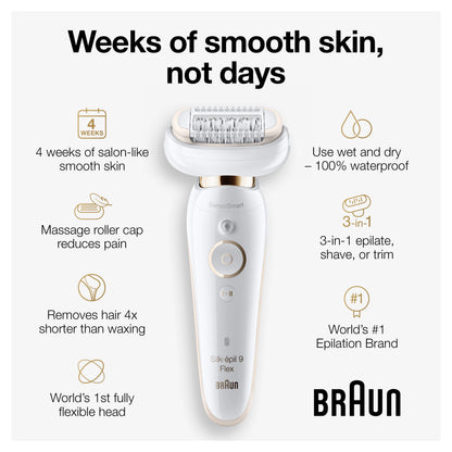 2026 Braun Silk-épil 9 Flex 9-020 - Épilateur pour Femmes, Blanc/Or