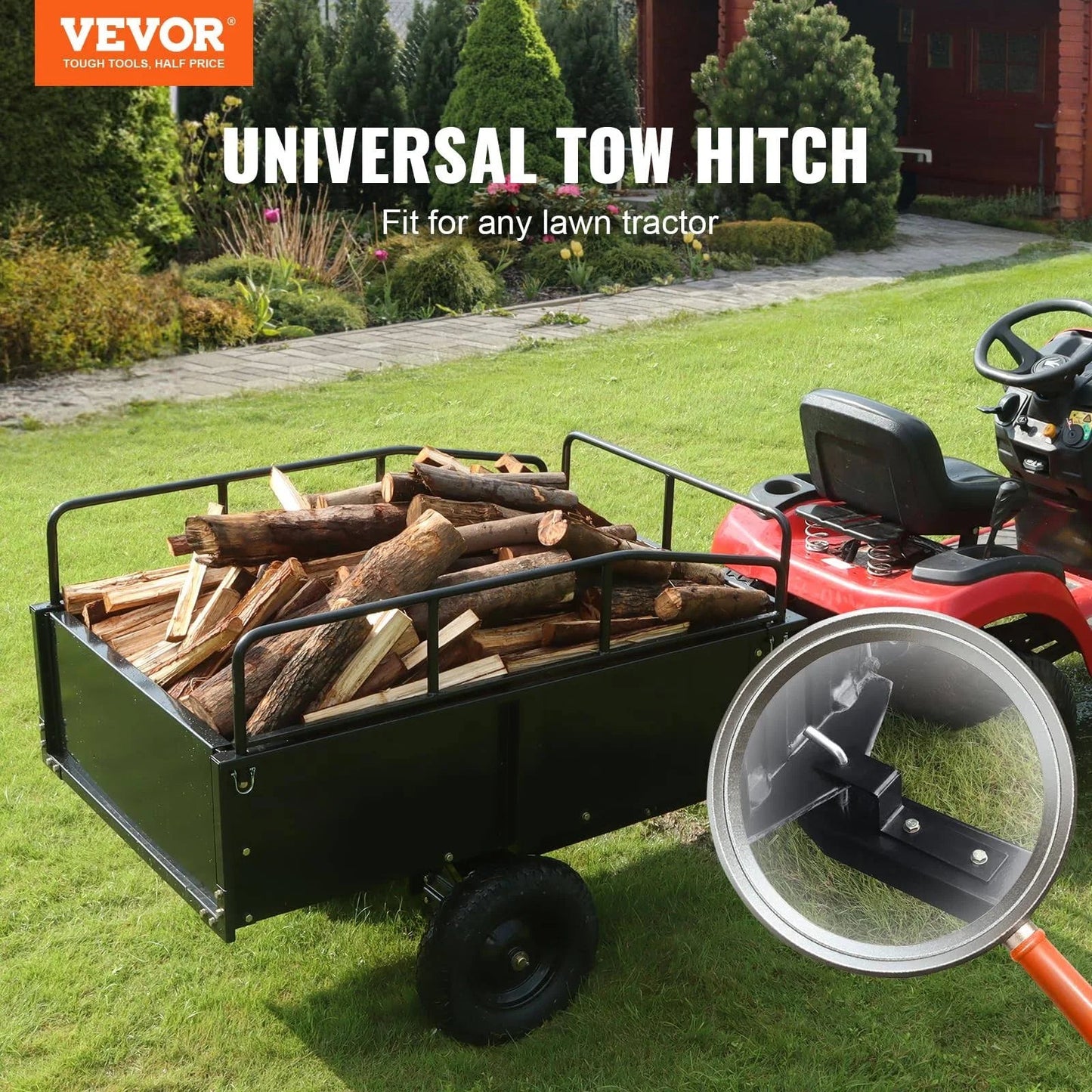 Remorque basculante VEVOR robuste pour VTT, chariot en acier, 750 livres, 15 pieds cubes, remorque utilitaire de jardin avec côtés amovibles pour quad - Fabriqué aux États-Unis