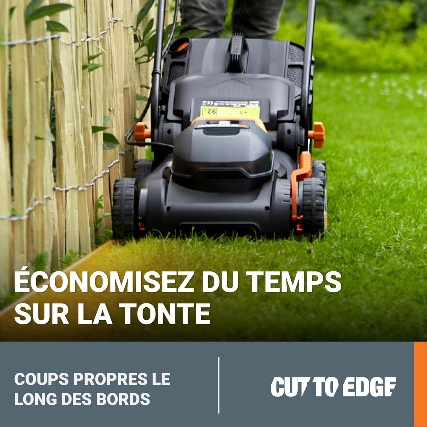WORX Tondeuse à Gazon sans Fil 40 V (2 x 20 V) Max 40cm WG734E Idéale pour Un Jardin jusqu'à 500m², Powershare, 4 Ah, Technologie IntelliCut Hauteur de Coupe 20-80mm