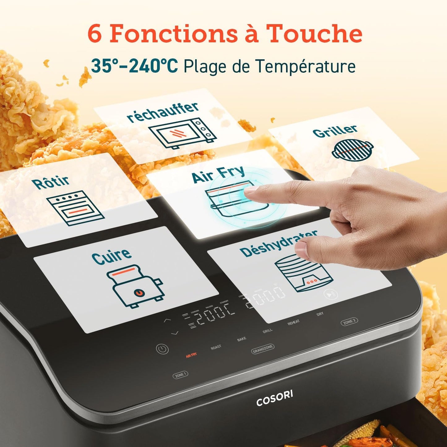 COSORI Air Fryer 10L Twinfry,Dual Zone Avec S&eacute;parateur Amovible,Capacit&eacute; Flexible de 10L,Friteuse sans Huile 6-en-1,35℃-240℃,66% d'&Eacute;nergie en Moins,Livre de Recettes et Application