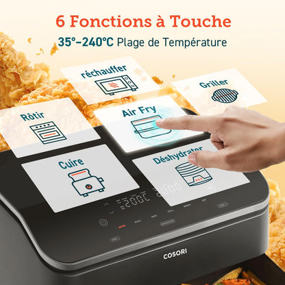 COSORI Air Fryer 10L Twinfry,Dual Zone Avec S&eacute;parateur Amovible,Capacit&eacute; Flexible de 10L,Friteuse sans Huile 6-en-1,35℃-240℃,66% d'&Eacute;nergie en Moins,Livre de Recettes et Application