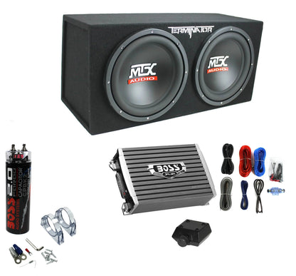 Caisson de basses double MTX TNE212D 12″ 1200W avec amplificateur monobloc 1500W et condensateur 2 farads (2026)
