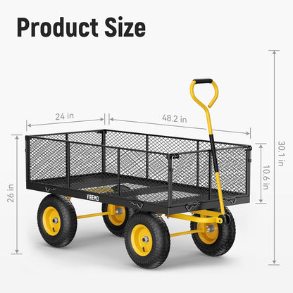 Chariot de jardin en acier 2026, 2 en 1, robuste, utilitaire, 635 kg (1400 lb), avec ridelles amovibles en filet pour le transformer en plateau, demi-tour à 240°, pneus pneumatiques de 33 cm (13 po), idéal pour la ferme, le jardin, la pelouse et le c