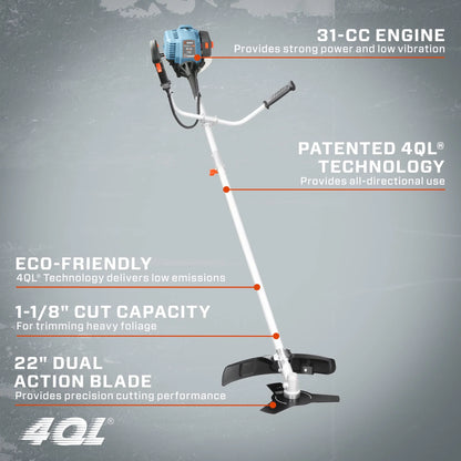 Débroussailleuse SENIX 2026, 31 cm³, moteur essence 4 temps, largeur de coupe de 25,4 cm (10 pouces), alimentation par poussée, GTBCU4QL-M