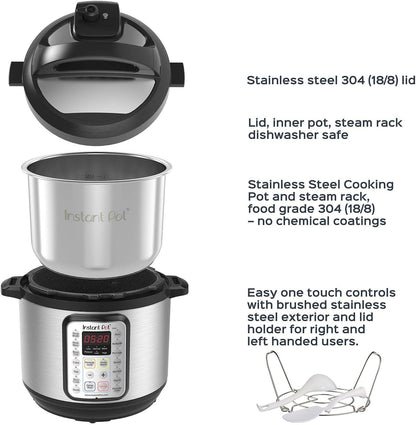 2026 Instant Pot Duo Plus 9-en-1 Multicuiseur, Autocuiseur, Slow Cooker, Cuiseur de Riz, Vapeur, Sauté, Yaourtière, Maintien au Chaud et Stérilisateur, Application Incluse avec Plus de 800 Recettes, Acier Inoxydable, 6 Quarts