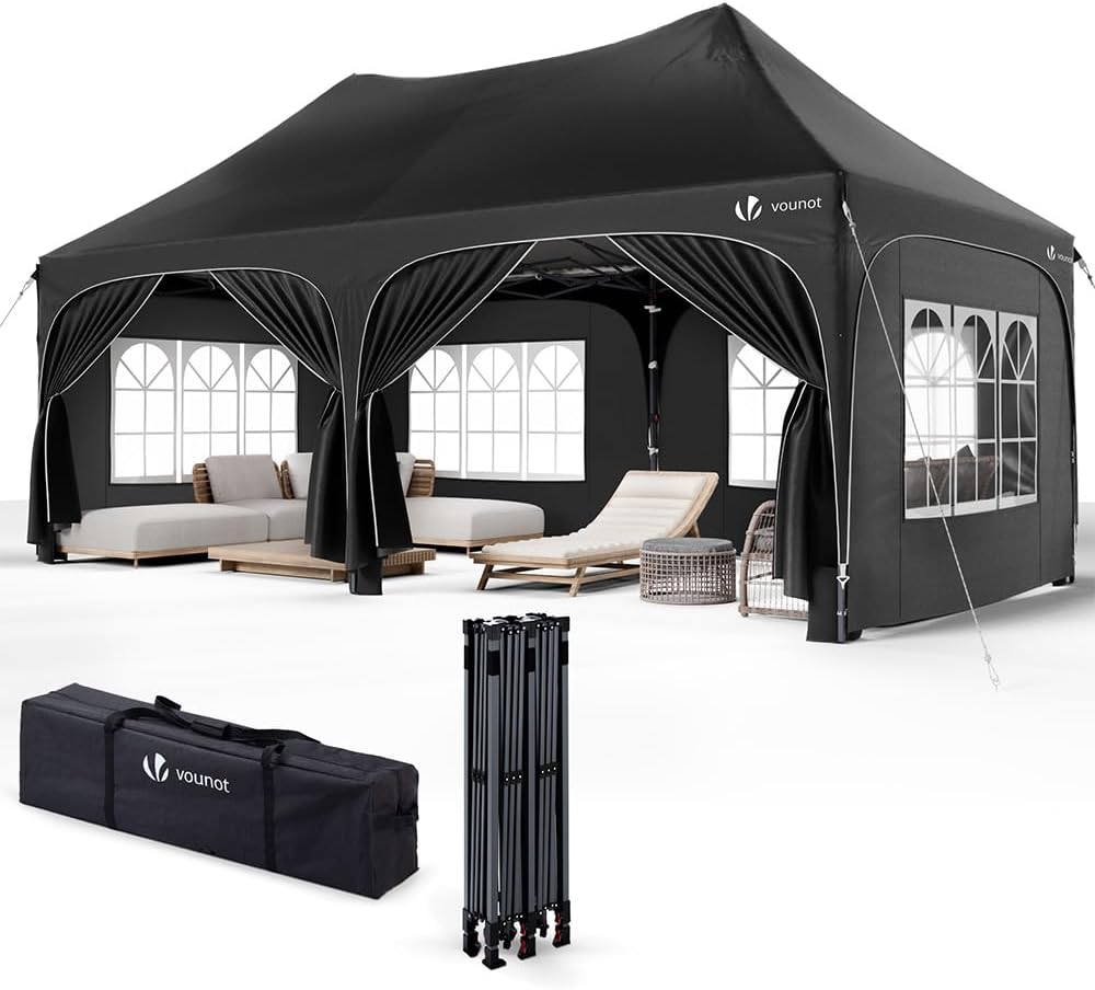 Tonnelle de Jardin Extérieur 3x6m Barnum Pliant avec 6 Parois Amovibles et 6 Sacs de Sable Tente de Reception Imperméable et Anti-UV pour Camping Festival Mariage Sac de Transport Inclus Noir