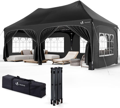Tonnelle de Jardin Extérieur 3x6m Barnum Pliant avec 6 Parois Amovibles et 6 Sacs de Sable Tente de Reception Imperméable et Anti-UV pour Camping Festival Mariage Sac de Transport Inclus Noir