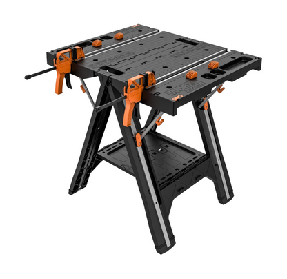 2026 Table de Travail et Chevalet Pliant 2-en-1 Worx Pegasus, Banc de Travail Portable Facile à Installer, 31" L x 25" P x 32" H, Léger avec Haute Capacité de Charge, WX051 - Inclut 2 Serres et 4 Brides