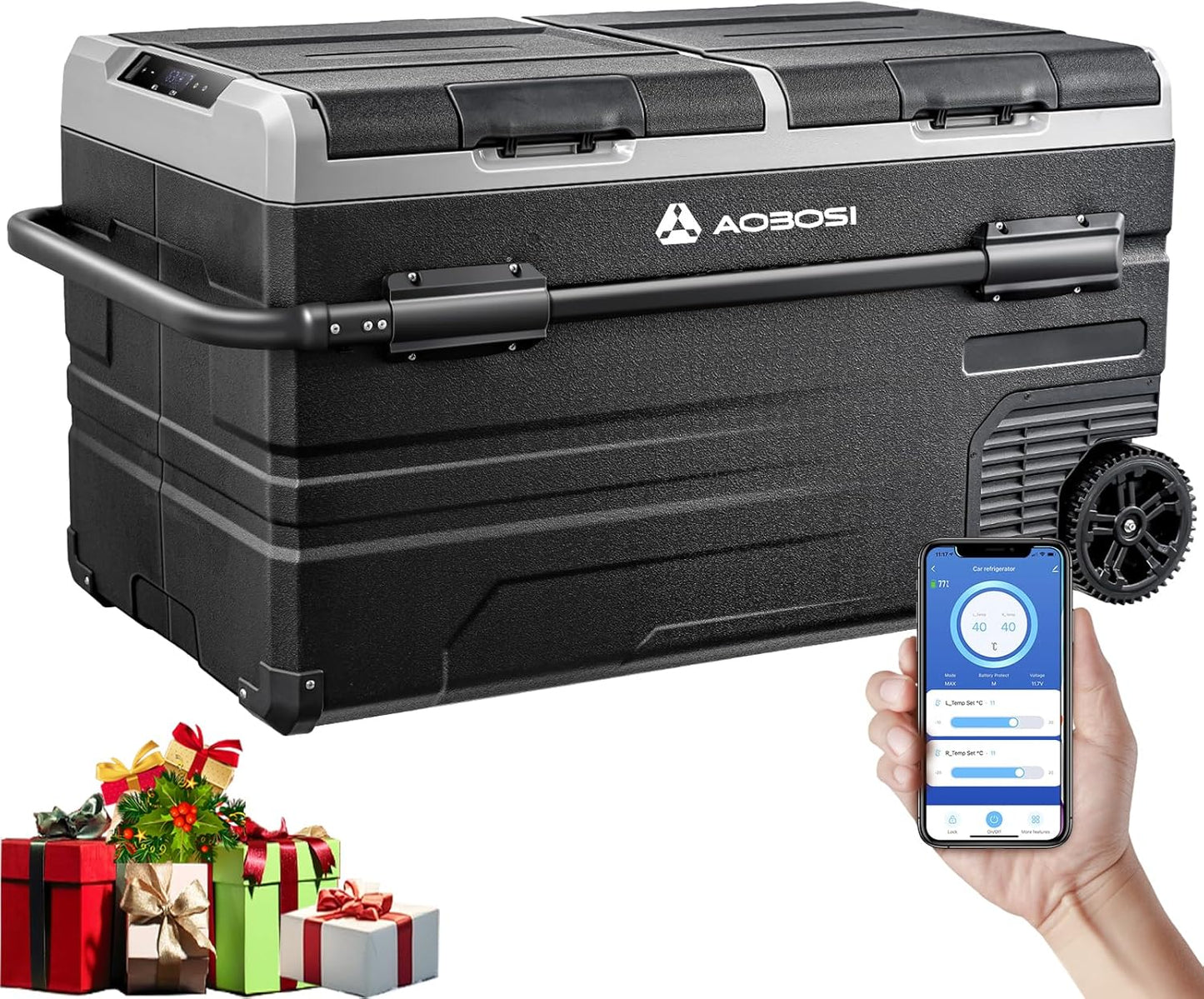 115L Glaciere Electrique Double Zone,Glaciere a Compression WiFi APP,12 V/24 V et 100-240 V Frigo Camping,-20 ℃ à 20 ℃,pour Voiture,Camion,Bateau,Camping,Car,Caravanes,Voyageant,Maison