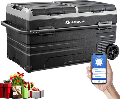 115L Glaciere Electrique Double Zone,Glaciere a Compression WiFi APP,12 V/24 V et 100-240 V Frigo Camping,-20 ℃ à 20 ℃,pour Voiture,Camion,Bateau,Camping,Car,Caravanes,Voyageant,Maison