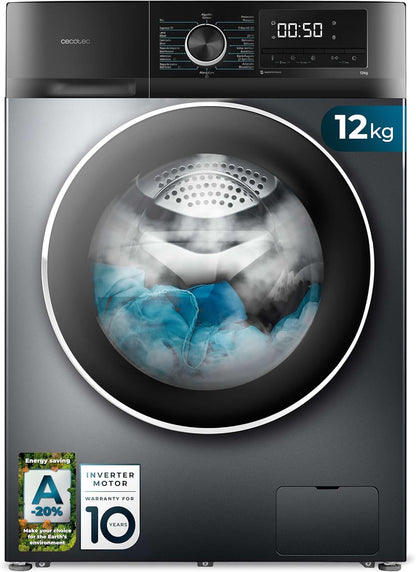 Cecotec Bolero Dresscode 10500 Inverter Steel A. Lave-linge 10 kg Steel, 1400 tr/min, Moteur Inverter Plus, Vapeur, Classe A.