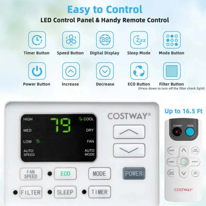 Climatiseur de fenêtre silencieux 2026  de 10 000 BTU, avec télécommande, mode Éco et certification Energy Star ; appareil 3-en-1 incluant un déshumidificateur.