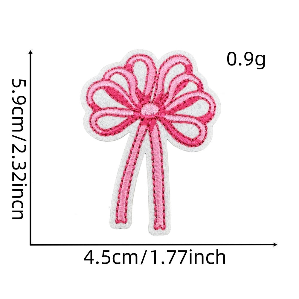 pink bow embroidered patches iron on