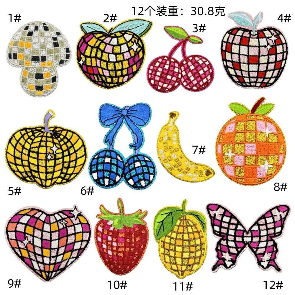 checkered fruit embroidered patches sparkling design iron on