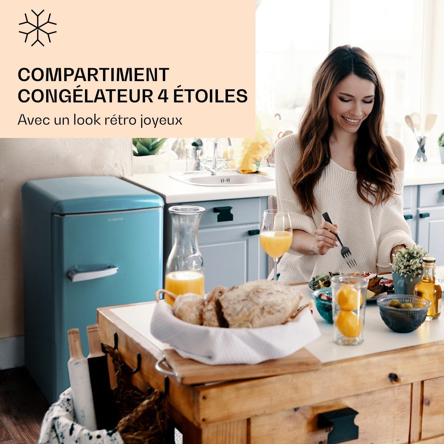 KLARSTEIN Laika - Congélateur, volume total 60 litres, thermostat à 5 niveaux, 0 à -18°C, 3 grilles, pose libre, design rétro - rouge