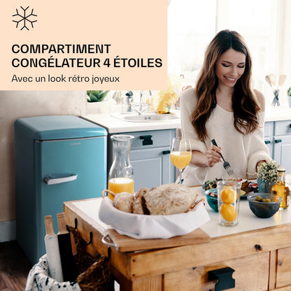 KLARSTEIN Laika - Congélateur, volume total 60 litres, thermostat à 5 niveaux, 0 à -18°C, 3 grilles, pose libre, design rétro - rouge