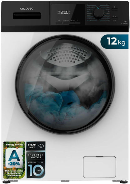 Cecotec Lave-Linge 9Kg Chargement Frontal Bolero Dresscode 9410 Inverter A. 1900W, 1400 tr/min Réglable, 16 Programmes, Faible Consommation d'Énergie, Vapeur, Stérilisation du Linge