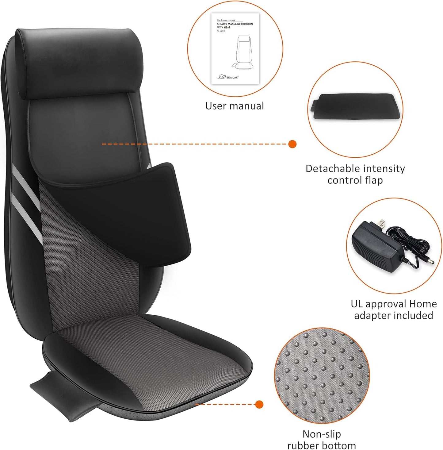 2026 Coussin de Massage Shiatsu Snailax avec Chaleur – Coussin de Fauteuil Massant pour Dos, Massage Kneading pour Maison et Bureau