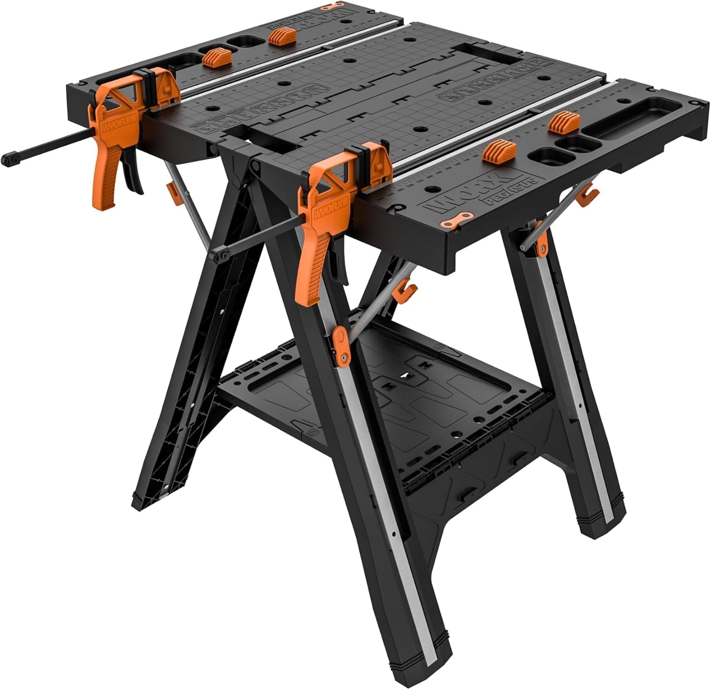 2026 Table de Travail et Chevalet Pliant 2-en-1 Worx Pegasus, Banc de Travail Portable Facile à Installer, 31" L x 25" P x 32" H, Léger avec Haute Capacité de Charge, WX051 - Inclut 2 Serres et 4 Brides
