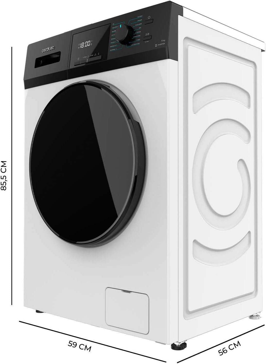 Cecotec Lave-Linge 9Kg Chargement Frontal Bolero Dresscode 9410 Inverter A. 1900W, 1400 tr/min Réglable, 16 Programmes, Faible Consommation d'Énergie, Vapeur, Stérilisation du Linge