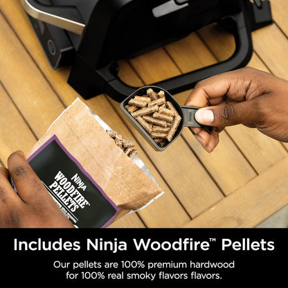 Ninja Woodfire Pro Gril et fumoir 7 en 1 avec thermomètre, friteuse à air, barbecue, pâtisserie, grillades, grillades, barbecue électrique portable pour extérieur, gris