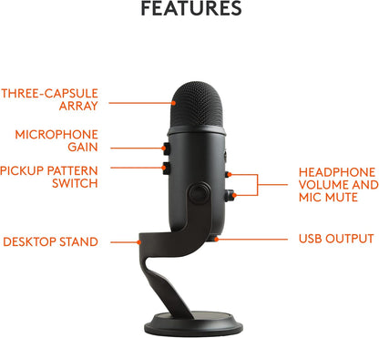 2026 Logitech for Creators Microphone USB Blue Yeti (Noir)