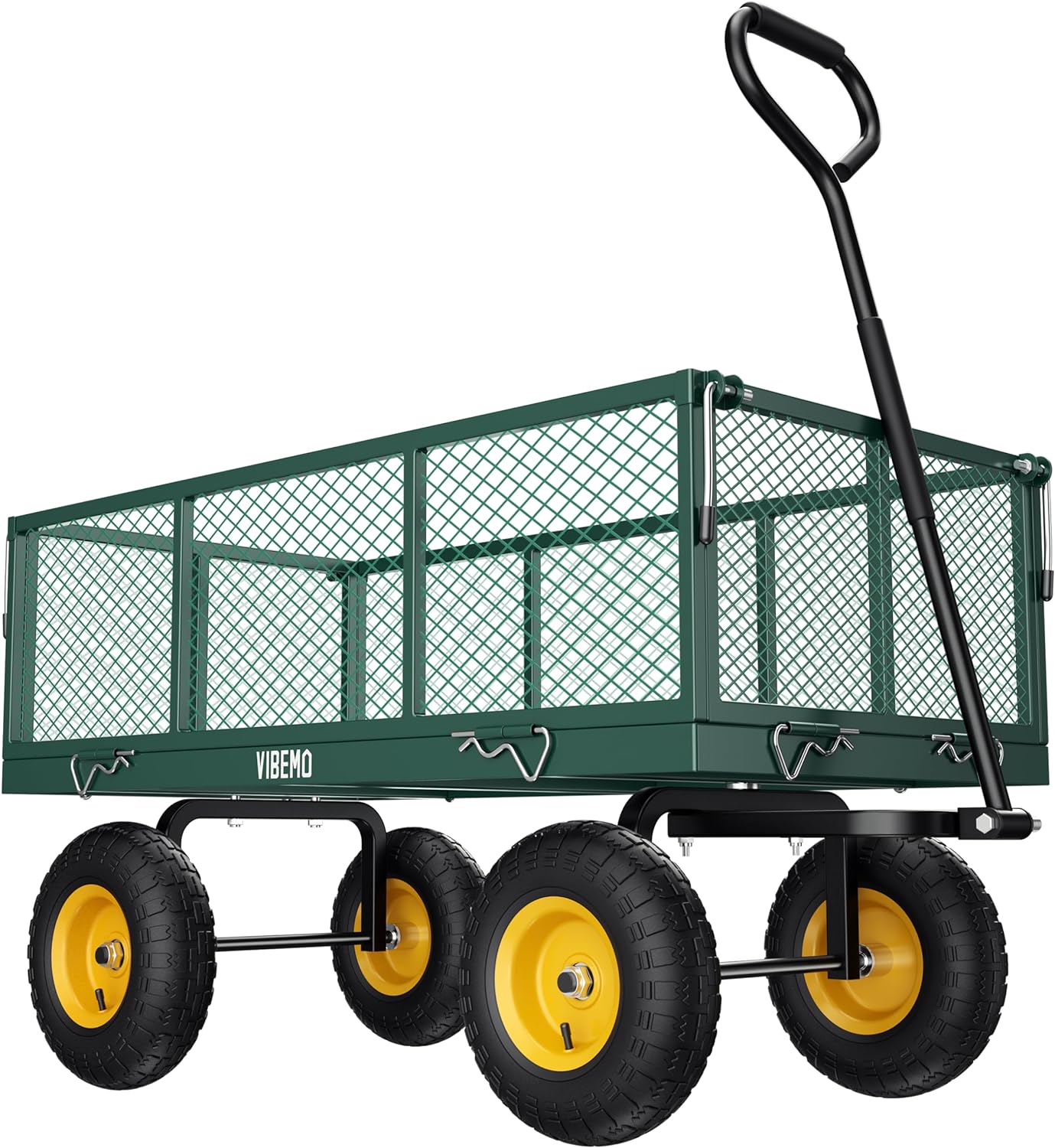 Chariot de jardin en acier 2026, 2 en 1, robuste, utilitaire, 635 kg (1400 lb), avec ridelles amovibles en filet pour le transformer en plateau, demi-tour à 240°, pneus pneumatiques de 33 cm (13 po), idéal pour la ferme, le jardin, la pelouse et le c