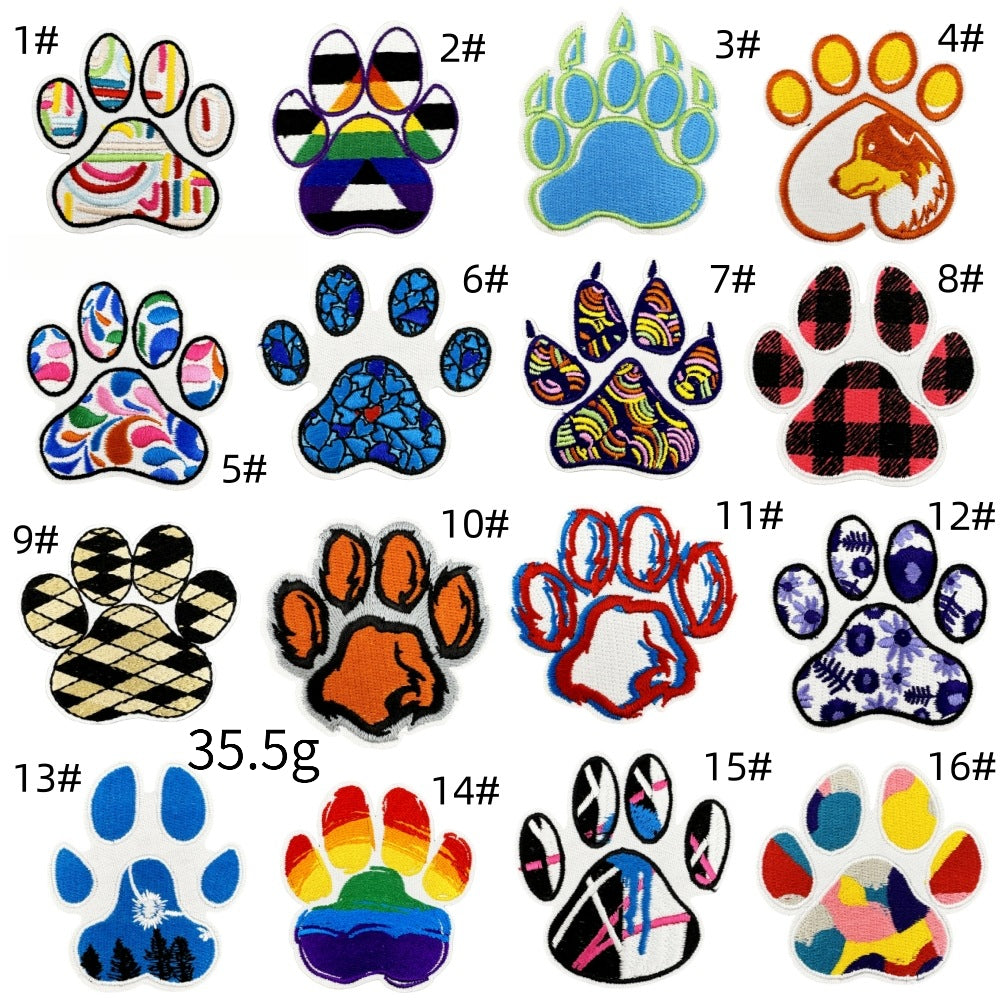 colorful animal paw print embroidered patches iron on