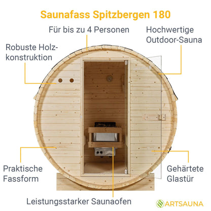 Sauna tonneau 2026 au Spitzberg avec four à sauna