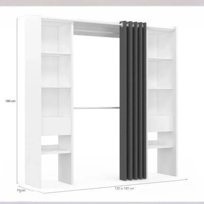 Dressing Extensible Blanc & Gris avec Rideau - tagres - Double Penderie -