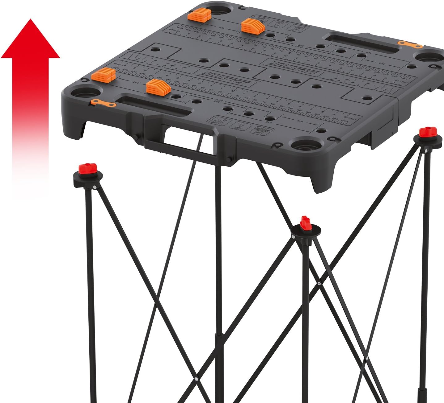 2026 Table de Travail et Chevalet Pliant 2-en-1 Worx Pegasus, Banc de Travail Portable Facile à Installer, 31" L x 25" P x 32" H, Léger avec Haute Capacité de Charge, WX051 - Inclut 2 Serres et 4 Brides