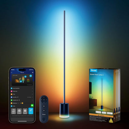 2026 Lampadaire Govee 2 avec Matter, LED RGBIC, Blanc Chaud et Froid, Compatible Alexa, 1725 lm, Synchronisation Musique, Modes Scènes, Lampadaire Intelligent pour Salon et Chambre, Noir (1 Pièce)
